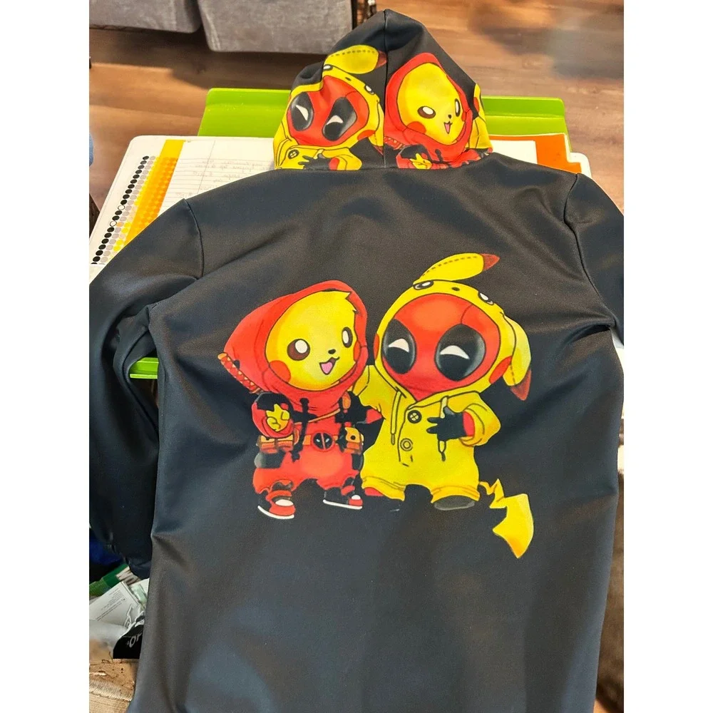 Pikachu Deadpool‎ Mashup Kids Hoodie Black Graphic Pullover Sweatshirt youth med